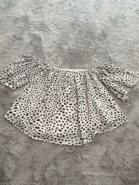 Off-Shoulder Black Dot Print Women's Dress Top - White